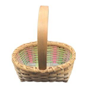 Traditional Shaker Easter Basket Ash Splint Tall Handle Brookside Pastels 9x4x10